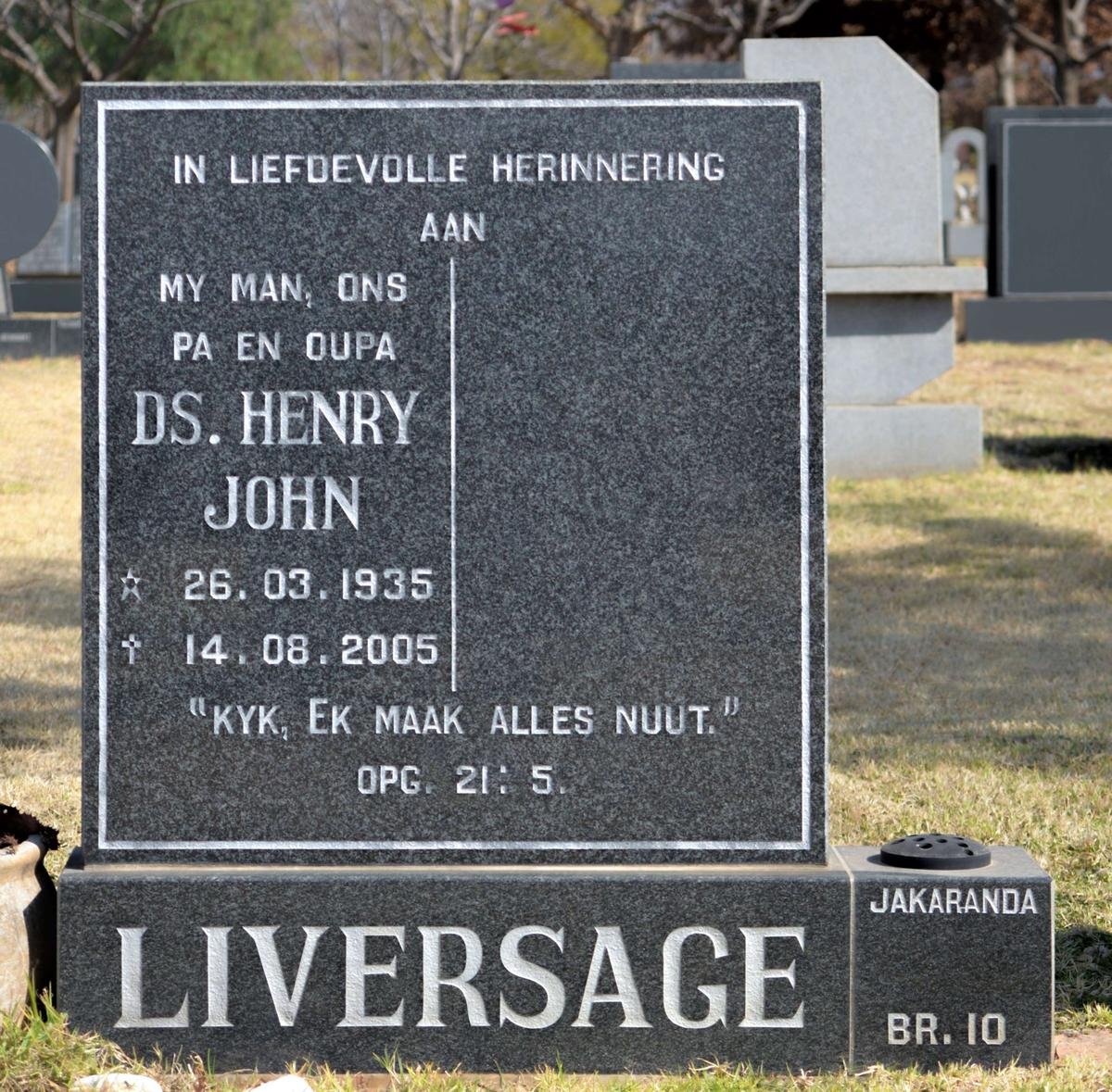 LIVERSAGE Henry John 1935-2005