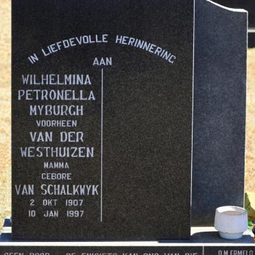 MYBURGH Wilhelmina Petronella, voorheen VAN DER WESTHUIZEN, nee VAN SCHALKWYK 1907-1997