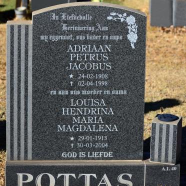 POTTAS Adriaan Petrus Jacobus 1908-1998 &amp; Louisa Hendrina Maria Magdalena 1913-2004