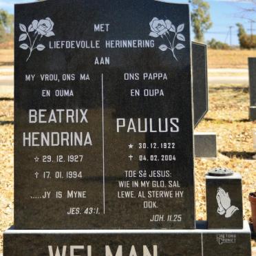 WELMAN Paulus 1922-2004 &amp; Beatrix Hendrina 1927-1994