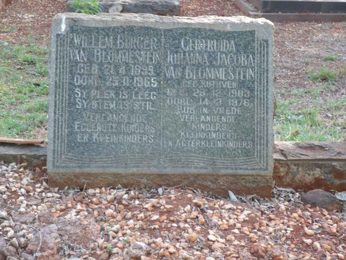 BLOMMESTEIN Willem Burger, van 1899-1965 &amp; Gertruida Johanna Jacoba RUTHVEN 1903-1976