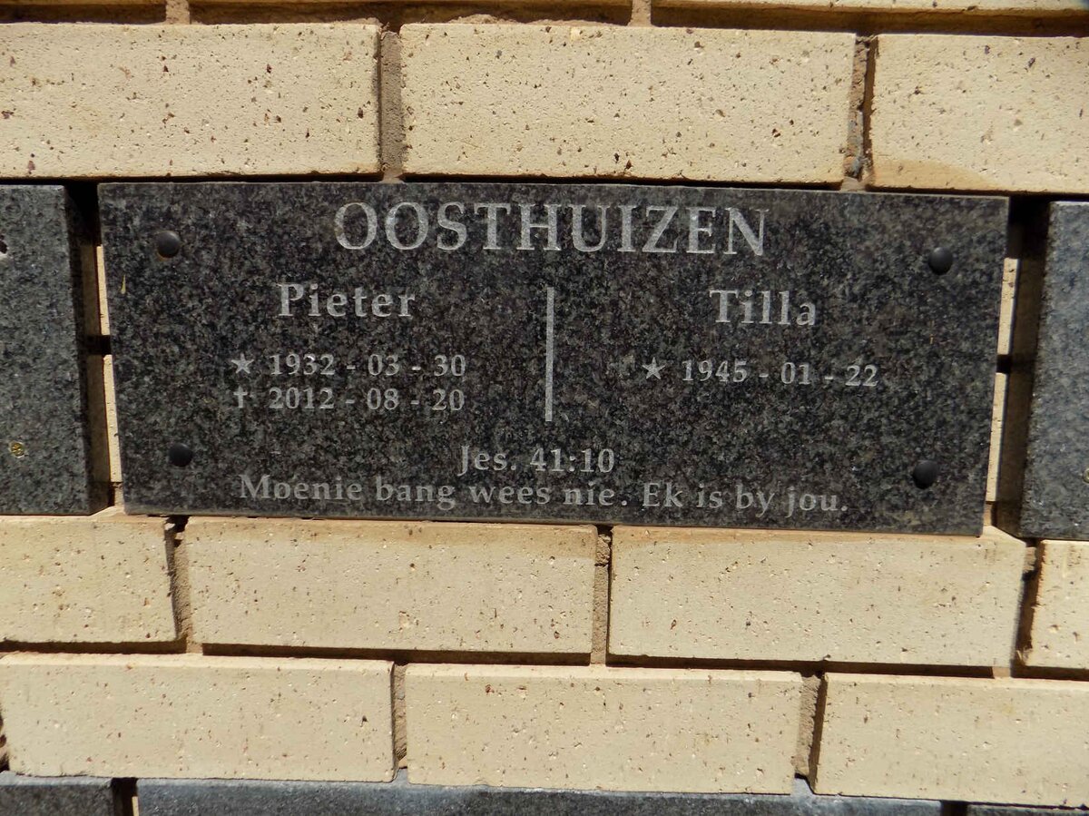 OOSTHUIZEN Pieter 1932-2012 &amp; Tilla 1945-