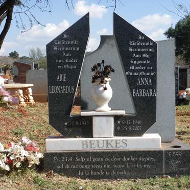 BEUKES Arie Leonardus 1943- &amp; Anna Barbara 1946-2007