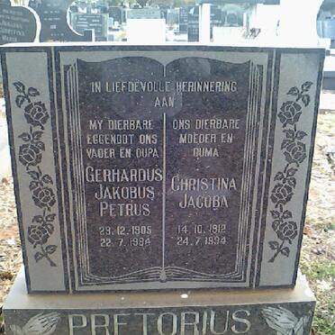 PRETORIUS Gerhardus Jakobus Petrus 1905-1984 &amp; Christina Jacoba 1912-1994