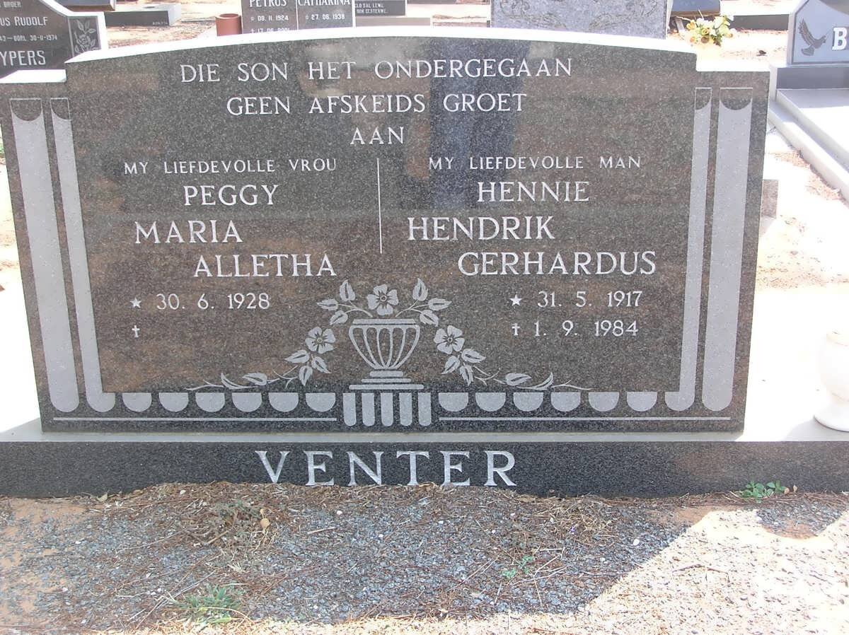 VENTER Hendrik Gerhardus 1917-1984 &amp; Maria Alletha 1928-