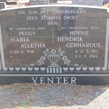 VENTER Hendrik Gerhardus 1917-1984 &amp; Maria Alletha 1928-