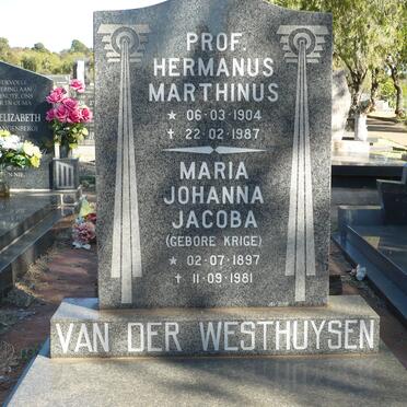 WESTHUYSEN Hermanus Marthinus, van der 1904-1987 &amp; Maria Johanna Jacoba KRIGE 1897-1981