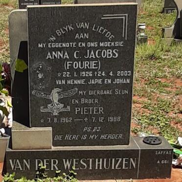 WESTHUIZEN Pieter, van der 1962-1988 :: JACOBS Anna C. nee FOURIE 1926-2003