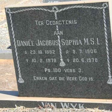 WYK Daniel Jacobus, van 1892-1979 &amp; Sophia M.S.L. 1906-1978