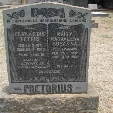 PRETORIUS Gerhardus Petrus 1871-1948 &amp; Maria Magdalena Susanna ERASMUS 1882-1962