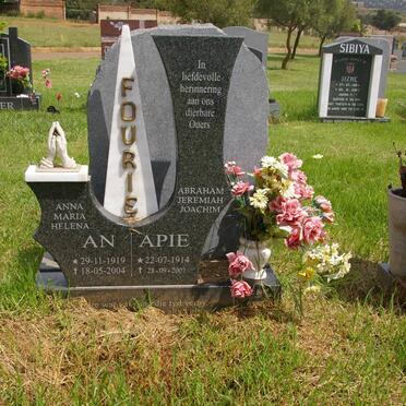 FOURIE Abraham Jeremiah Joachim 1914-2007 &amp; Anna Maria Helena 1919-2004