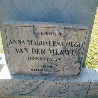 MERWE Anna Magdalena Hugo, van der nee SNYMAN 1907-1999