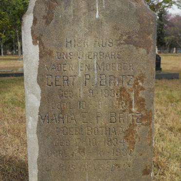 BRITZ Gert P. 1830-1901 &amp; Maria E.P. BOTHA 1834-1930