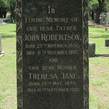 ROBERTSON John 1850-1897 &amp; Theresa Jane 1859-1922