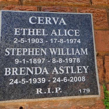 CERVA Stephen William 1897-1978 &amp; Ethel Alice 1903-1974 :: CERVA Brenda Astley 1939-2008