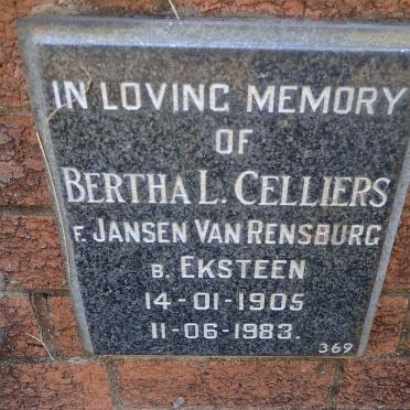 CELLIERS Bertha L. formerly JANSEN VAN RENSBURG nee EKSTEEN 1905-1983