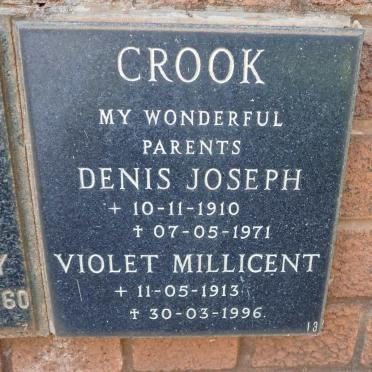 CROOK Denis Joseph 1910-1971 &amp; Violet Millicent 1913-1996