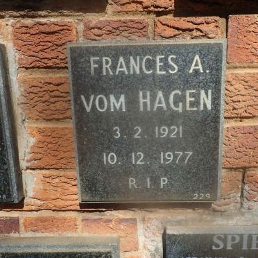 HAGEN Frances A., vom 1921-1977