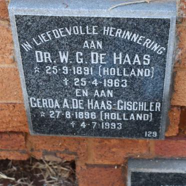 HAAS W.G., de 1891-1963 &amp; Gerda A. GISCHLER 1896-1993