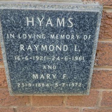 HYAMS Mary F. 1884-1972 :: HYAMS Raymond L. 1921-1961