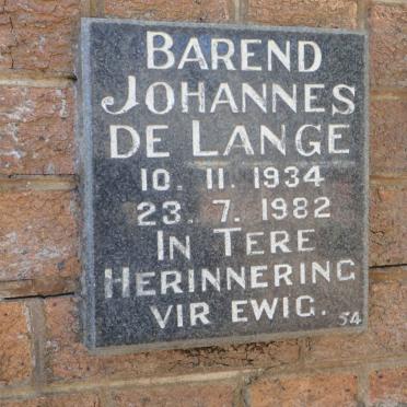 LANGE Barend Johannes, de 1934-1982