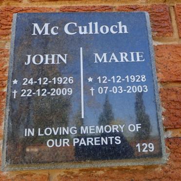 MCCULLOCH John 1926-2009 &amp; Marie 1928-2003