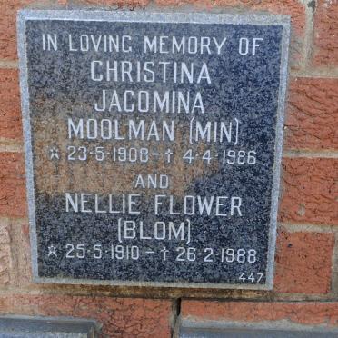 MOOLMAN Christina Jacomina 1908-1986 :: FLOWER Nellie 1910-1988