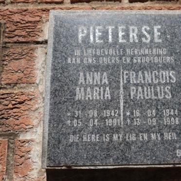 PIETERSE Francois Paulus 1944-1998 &amp; Anna Maria 1942-1991