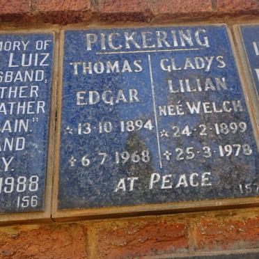 PICKERING Thomas Edgar 1894-1968 &amp; Gladys Lilian WELCH 1899-1978