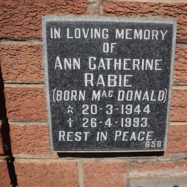 RABIE Ann Catherine nee MacDONALD 1944-1993