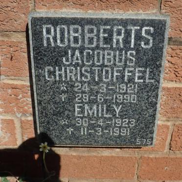 ROBBERTS Jacobus Christoffel 1921-1990 &amp; Emily 1923-1991