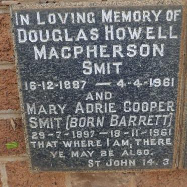 SMIT Douglas Howell Macpherson 1887-1961 &amp; Mary Adrie Cooper BARRETT 1897-1961