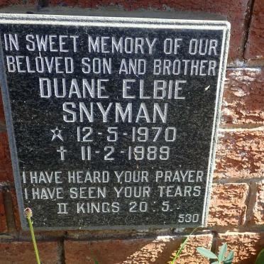 SNYMAN Duane Elbie 1970-1989