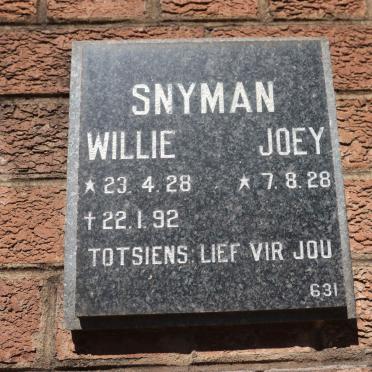 SNYMAN Willie 1928-1992 &amp; Joey 1928-