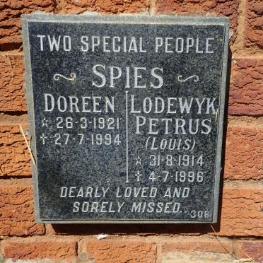 SPIES Lodewyk Petrus 1914-1996 &amp; Doreen 1921-1994