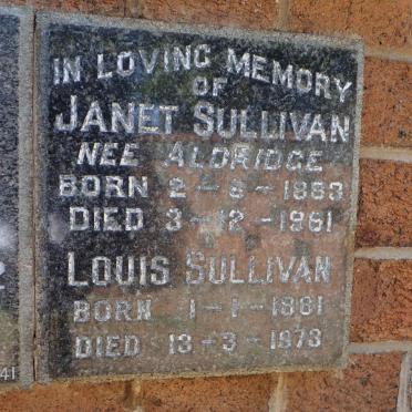 SULLIVAN Louis 1881-1973 &amp; Janet ALDRIDGE 1883-1961