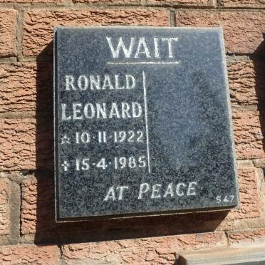WAIT Ronald Leonard 1922-1985