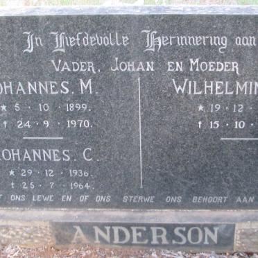 ANDERSON Johannes M. 1899-1970 &amp; Wilhelmina D. 1903-1988