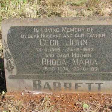 BARRETT Rhoda Maria 1874-1951 :: BARRETT Cecil John 1895-1963