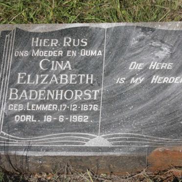 BADENHORST Cina Elizabeth nee LEMMER 1876-1962