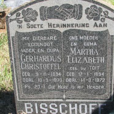 BISSCHOFF Gerhardus Christoffel 1894-1970 &amp; Martha Elizabeth DU TOIT 1894-1972
