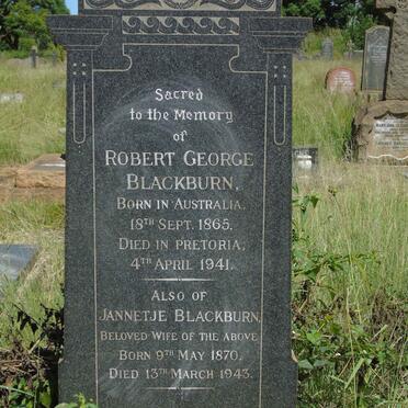 BLACKBURN Robert George 1865-1941 & Jannetje 1870-1943