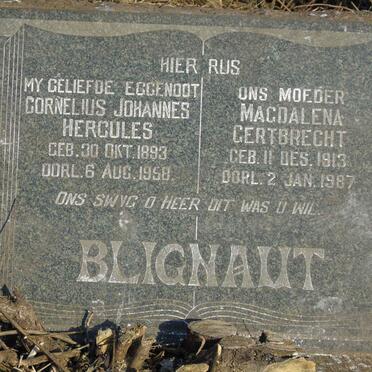 BLIGNAUT Cornelius Johannes Hercules 1893-1958 & Magdalena Gertbrecht 1913-1987