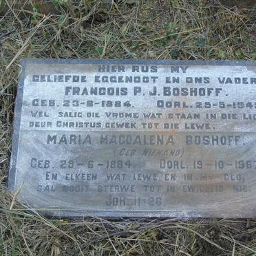 BOSHOFF Francois P.J. 1884-1945 & Maria Magdalena NIEMAND 1884-1967