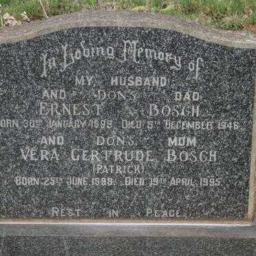 BOSCH Ernest 1898-1946 & Vera Gertrude PATRICK 1898-1995