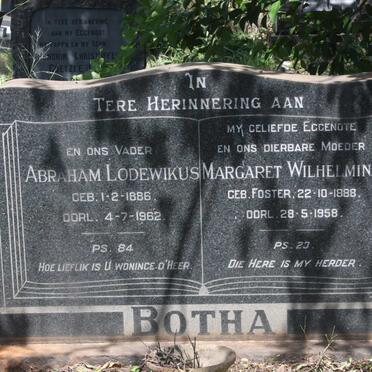 BOTHA Abraham Lodewikus 1886-1962 &amp; Margaret Wilhelmina FOSTER 1888-1958