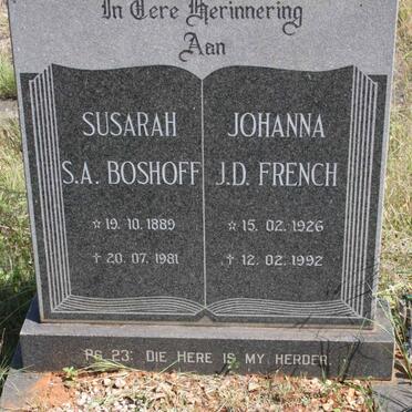 BOSHOFF Susarah S.A. 1889-1981 :: FRENCH Johanna J.D. 1926-1992