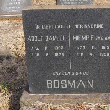 BOSMAN Adolf Samuel 1903-1978 & Miempie KOK 1913-1956