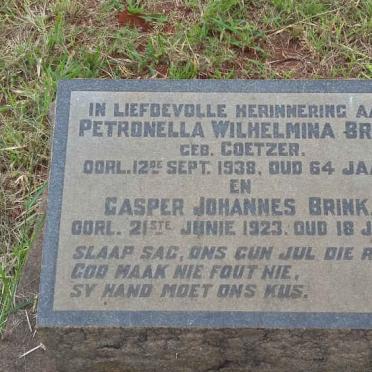 BRINK Petronella Wilhelmina nee COETZER -1938 :: BRINK Casper Johannes -1923