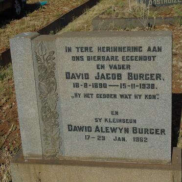 BURGER David Jacob 1890-1938 :: BURGER Dawid Alewyn 1962-1962